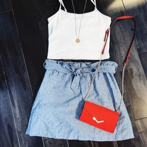 Navy blue high waisted tie skirt